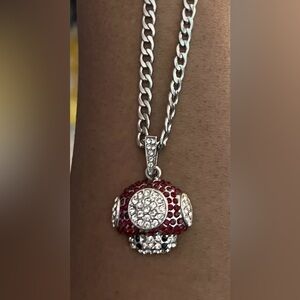 Super Mario Bro Pendant Chain Ruby Gem CZ Toad Mushroom Charm DIY Necklace Set